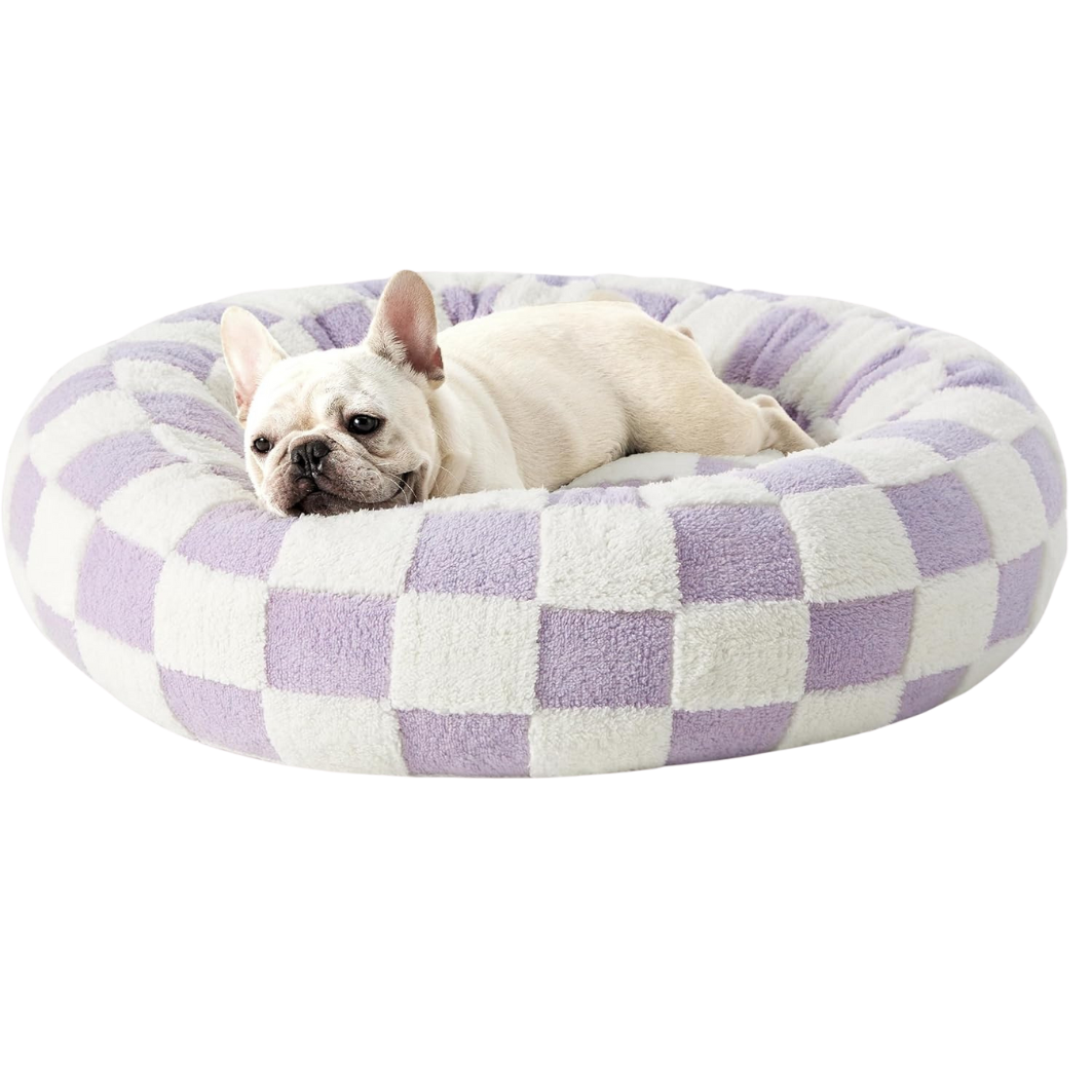 Nid rond en coton pour chien et chat à carreaux violet – MUZO